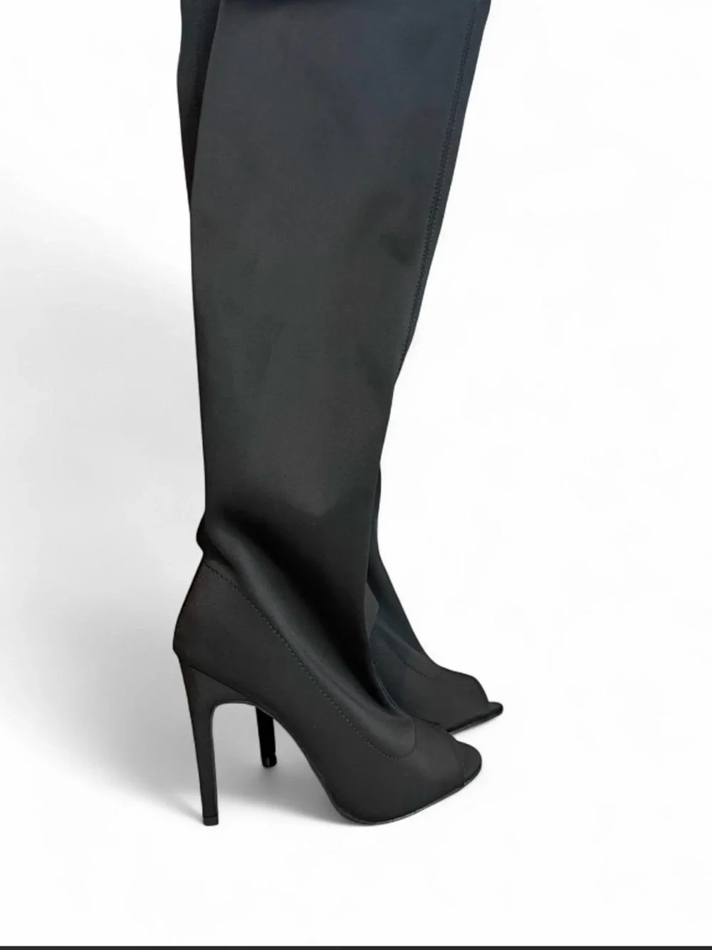 NWT Forever 21 Black Stretch Peep Toe Over The Knee Stiletto Boots Size 6